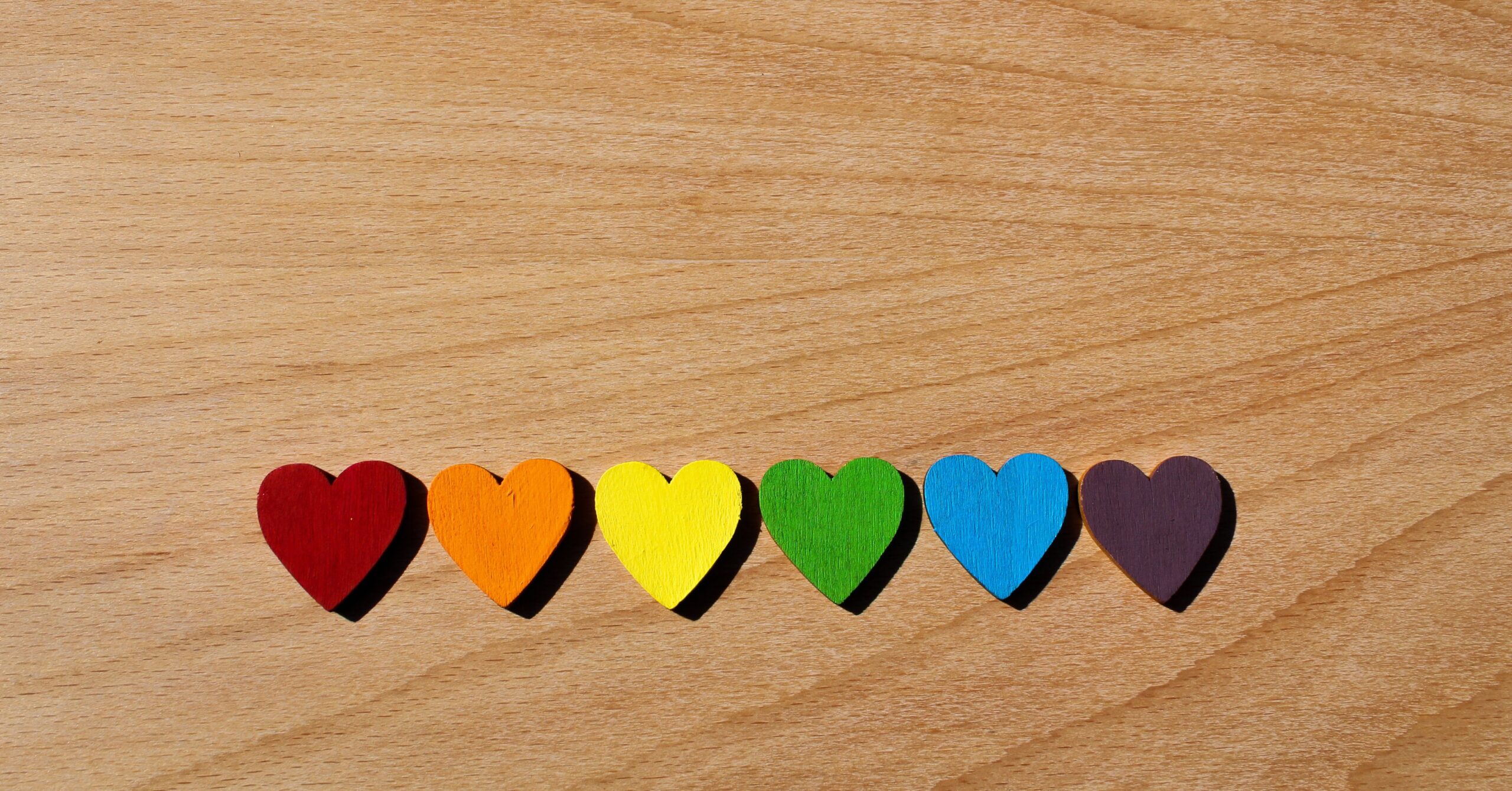 Rainbow Wooden Hearts Lined