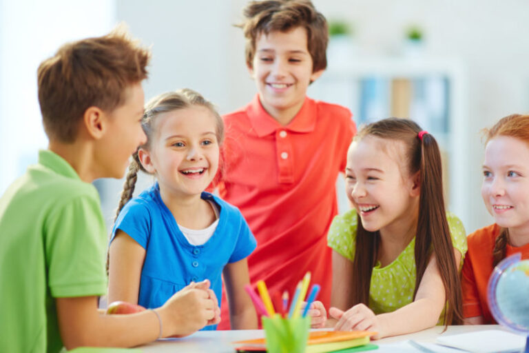 Joyful schoolkids