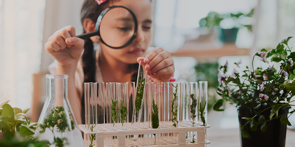 Female student exploring botany STEM role model